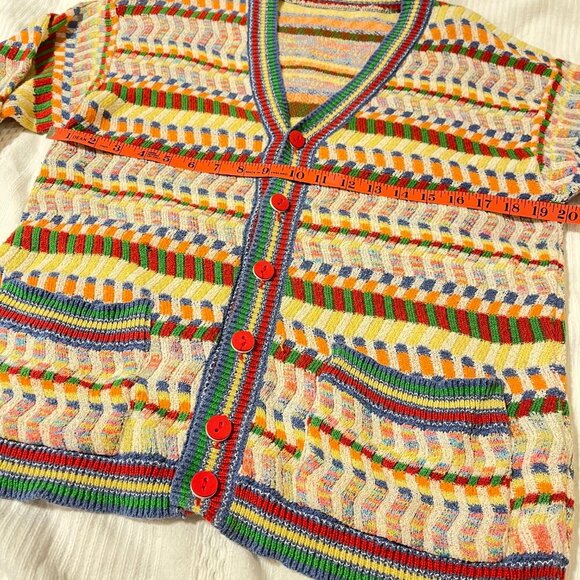 Vintage Missoni-Style Rainbow Knit Button-Up Cardigan - M - Picture 10 of 11